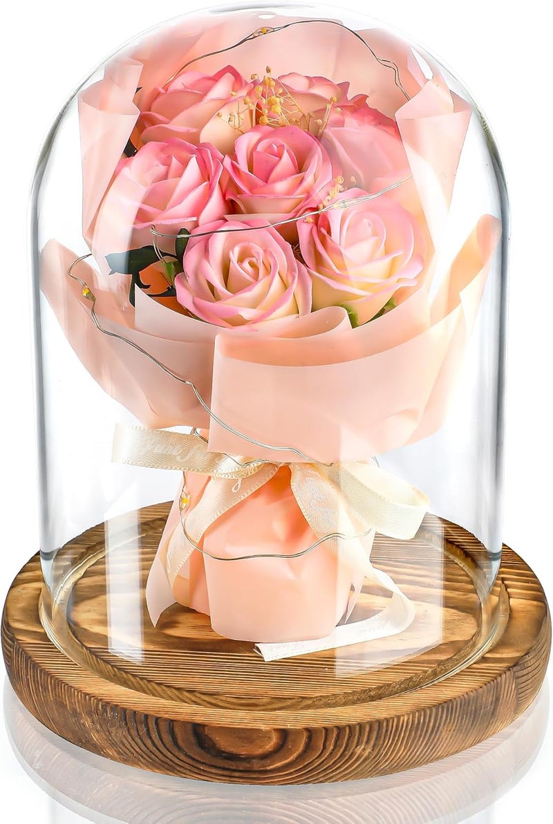 ZEERSHEE Glass Cloche Display Dome Decorative Glass Display Bell Jar with Wooden Base for Home Party Wedding Decor（6.3''*4.8'' - Image 1
